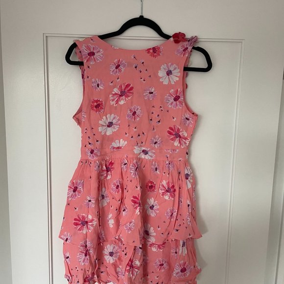 LoveShackFancy Shayna Mini Dress Daisy Print Flower Applique Tiered Skirt V-neck - Picture 13 of 13